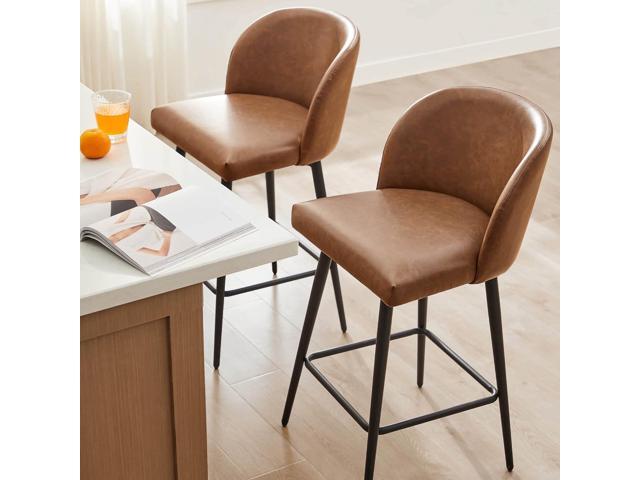 Watson & Whitely Counter Height Bar Stools Set of 2, 360° Swivel Upholstered Barstools with Backs and Metal Legs, 26' H Seat Height, Faux Leather...