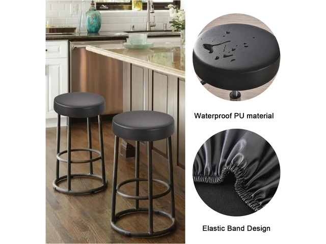 FUANGUI Bar Stool Covers Round Set of 6, Waterproof PU Bar Stool Seat Covers with Elastic Bands,Bar Stool Chair Covers Washable Stool Cushion...