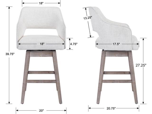 27-in Counter Height Swivel Barstools Set of 2, Linen Fabric 5-Inch Upholstered Bar Chair with High Back and Solid Wood Bar Stools for Kitchen...