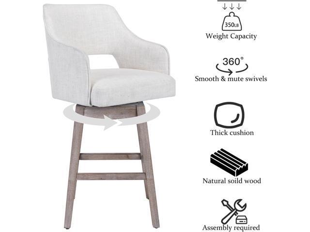 27-in Counter Height Swivel Barstools Set of 2, Linen Fabric 5-Inch Upholstered Bar Chair with High Back and Solid Wood Bar Stools for Kitchen...