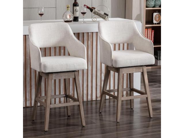27-in Counter Height Swivel Barstools Set of 2, Linen Fabric 5-Inch Upholstered Bar Chair with High Back and Solid Wood Bar Stools for Kitchen...