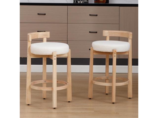Mid-Century Bar Stools Set of 4, 26.5 Inch Sherpa Counter Height Upholstered Barstools Bar Chairs with Solid Wooden Legs for Kitchen Island Dining...