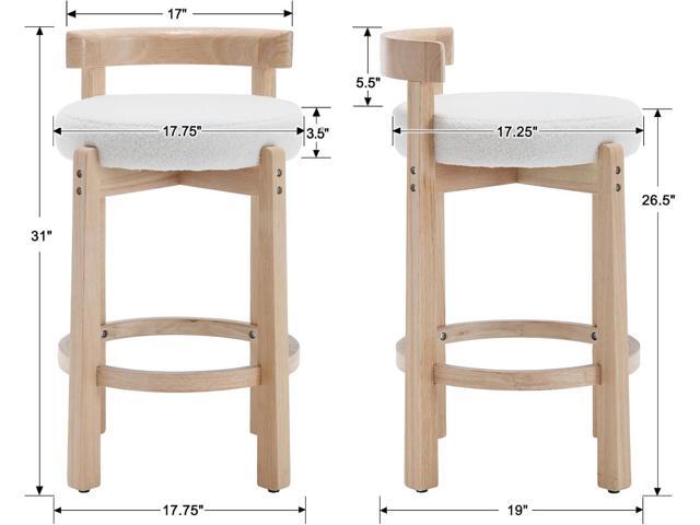 Mid-Century Bar Stools Set of 4, 26.5 Inch Sherpa Counter Height Upholstered Barstools Bar Chairs with Solid Wooden Legs for Kitchen Island Dining...