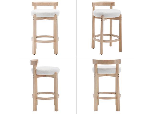 Mid-Century Bar Stools Set of 4, 26.5 Inch Sherpa Counter Height Upholstered Barstools Bar Chairs with Solid Wooden Legs for Kitchen Island Dining...