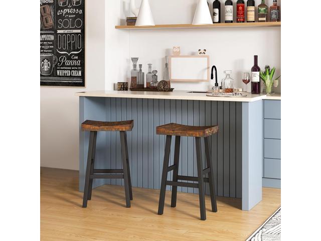 Giantex Bar Stools Set of 2, 29' Bar Height Saddle Stools, Bar Dining Chairs with Rubber Wood Frame & Footrest, Backless Barstools for Kitchen...