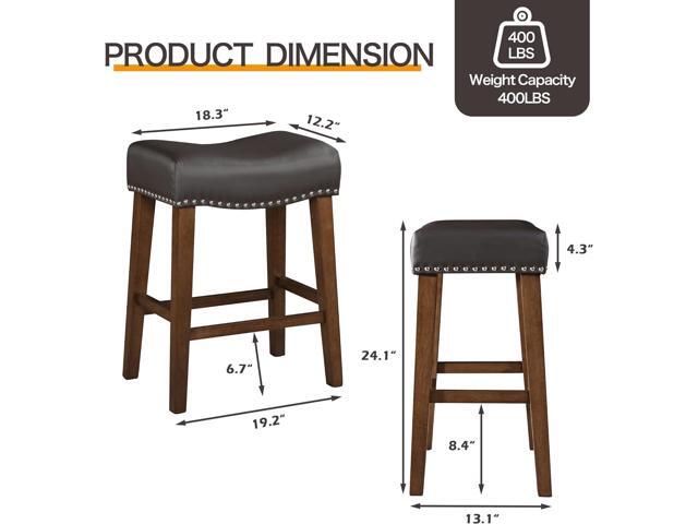 26' Backless Bar Stools Set of 2 - Counter Height Barstools with Faux Leather Upholstered Saddle Seat, Modern Wood Backless Bar Stools for Kitchen...