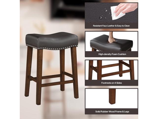 26' Backless Bar Stools Set of 2 - Counter Height Barstools with Faux Leather Upholstered Saddle Seat, Modern Wood Backless Bar Stools for Kitchen...