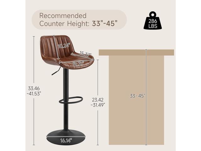 Volans Bar Stools Set of 2, Mid Century Modern Faux Leather Swivel Barstools Adjustable Height, Counter Height Pub Bar Chair with Back, Black...