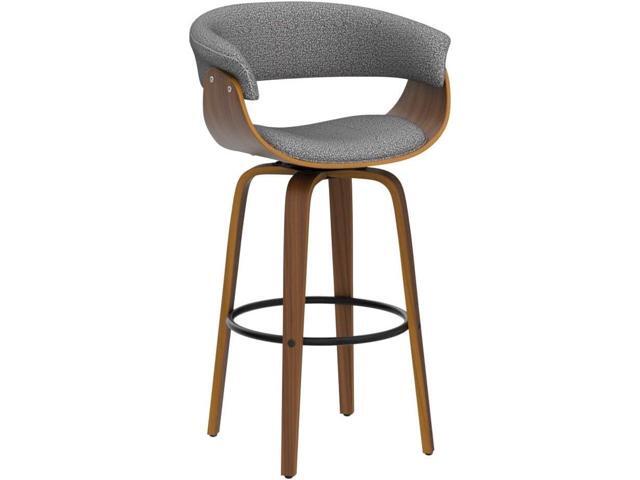 Glitzhome 4 Set Swivel Bar Stool, 29.5' H Bar Height Mid Century Modern Grey Fabric Wooden Bar Chair with Back Support