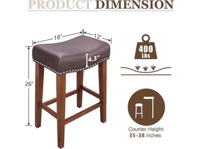 PrimeZone Counter Height Bar Stools Set of 2 - Backless Saddle Barstools with 4.3' Thick Upholstered, Nailhead Trim Faux Leather & Solid Wood Legs,...