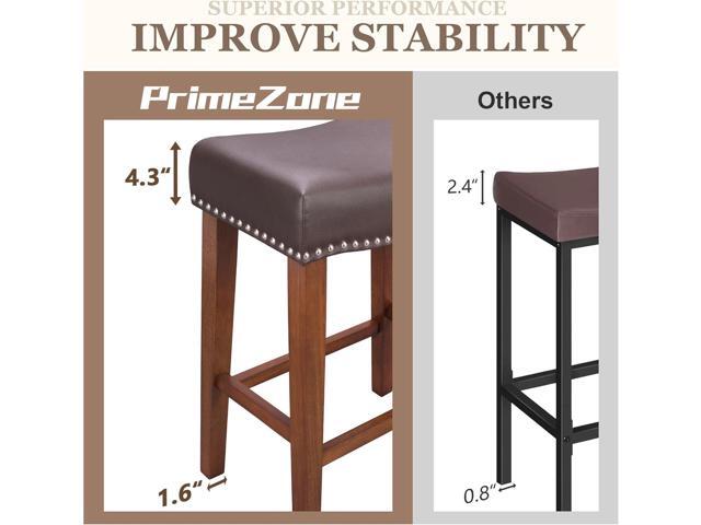 PrimeZone Counter Height Bar Stools Set of 2 - Backless Saddle Barstools with 4.3' Thick Upholstered, Nailhead Trim Faux Leather & Solid Wood Legs,...