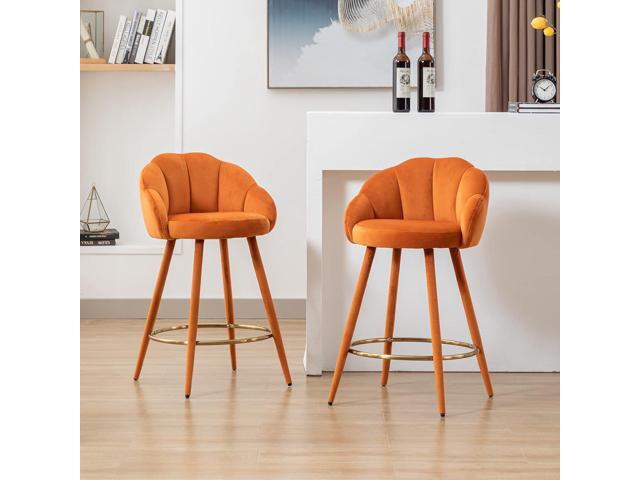 Velvet Counter Stools Set of 4 Modern 25.5' Counter Height Barstool with Petal Back & Gold Metal Ring Footrest Comfy Upholstered Bar Chairs for...