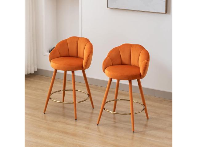 Velvet Counter Stools Set of 4 Modern 25.5' Counter Height Barstool with Petal Back & Gold Metal Ring Footrest Comfy Upholstered Bar Chairs for...