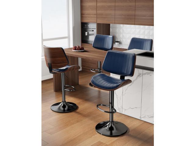 Swivel Bar Stools Set of 3, Adjustable Bentwood Barstools for Kitchen Counter, Modern PU Leather Upholstered Bar Chair with Back and Footrest, for...