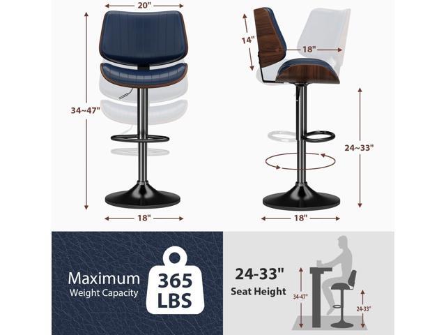 Swivel Bar Stools Set of 3, Adjustable Bentwood Barstools for Kitchen Counter, Modern PU Leather Upholstered Bar Chair with Back and Footrest, for...
