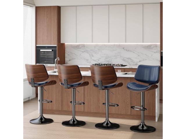 Swivel Bar Stools Set of 3, Adjustable Bentwood Barstools for Kitchen Counter, Modern PU Leather Upholstered Bar Chair with Back and Footrest, for...