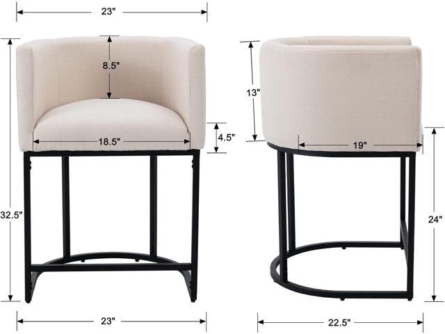 Contemporary Cream Linen Bar Stools Set of 3, 24' Upholstered Fabric Counter Height Barstools Kitchen Counter Island Stools with Screwed Together...