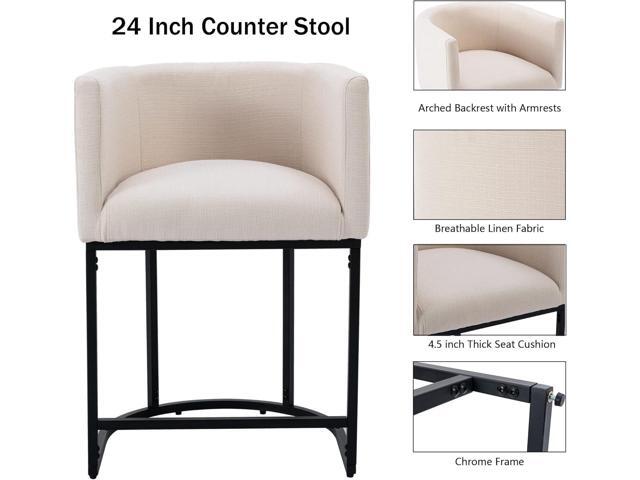 Contemporary Cream Linen Bar Stools Set of 3, 24' Upholstered Fabric Counter Height Barstools Kitchen Counter Island Stools with Screwed Together...