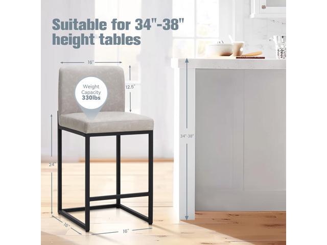 Light Grey Counter Height Bar Stools Set of 4 for Kitchen Counter 24 Inch Faux Leather Upholstered Barstools with Back Modern Farmhouse Bar Chairs...