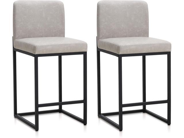 Light Grey Counter Height Bar Stools Set of 2 for Kitchen Counter 24 Inch Faux Leather Upholstered Barstools with Back Modern Farmhouse Bar Chairs...