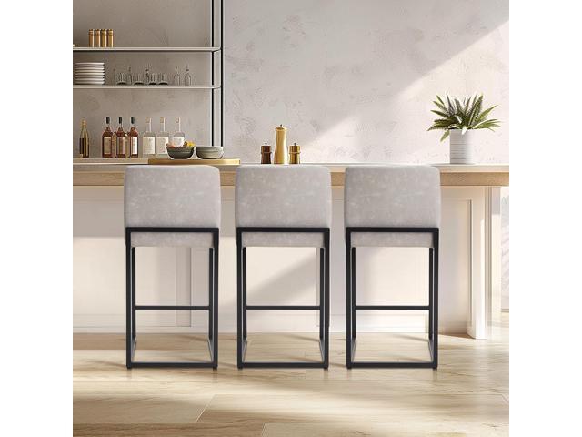 Light Grey Counter Height Bar Stools Set of 2 for Kitchen Counter 24 Inch Faux Leather Upholstered Barstools with Back Modern Farmhouse Bar Chairs...