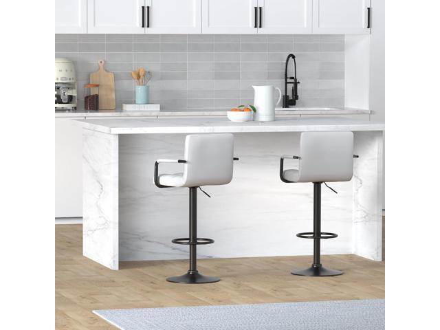 Huracan Bar Stools Set of 2 Bar Chairs with Arms White Bar Stool with Back Swivel barstools Counter Height Stools Adjustable Bar Chair Armrest...
