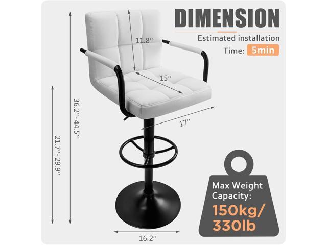 Huracan Bar Stools Set of 2 Bar Chairs with Arms White Bar Stool with Back Swivel barstools Counter Height Stools Adjustable Bar Chair Armrest...