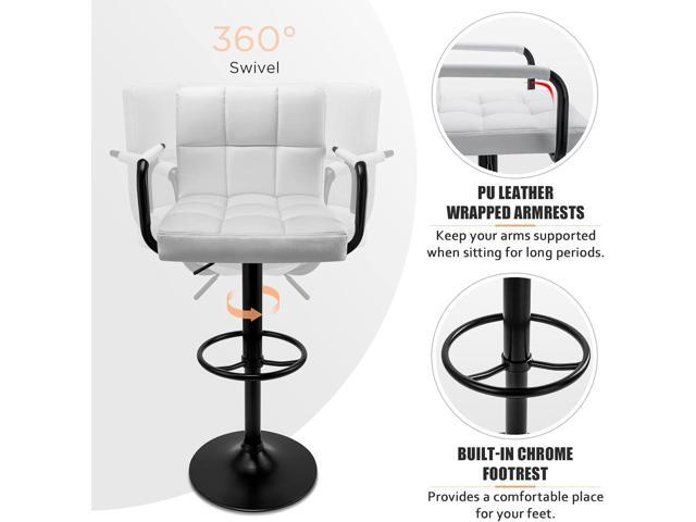 Huracan Bar Stools Set of 2 Bar Chairs with Arms White Bar Stool with Back Swivel barstools Counter Height Stools Adjustable Bar Chair Armrest...