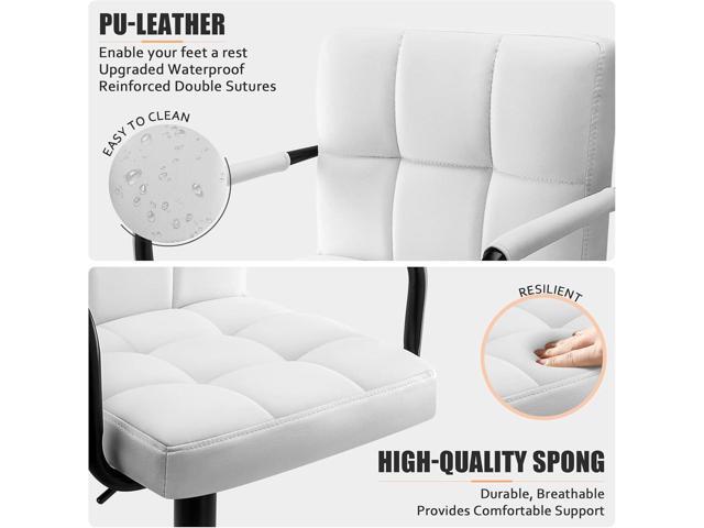 Huracan Bar Stool Set of 2 White Bar Chairs with Arms and Back Swivel Counter Height Stools with Adjustable Armrest Modern Island Chairs for...