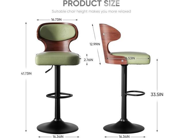 Bar Stools Set of 2 Seat Adjustable Height 24.5-33.5IN - Bentwood Swivel Barstools with Back & Footrest - PU Leather Upholstered Bar Chair for Bar,...