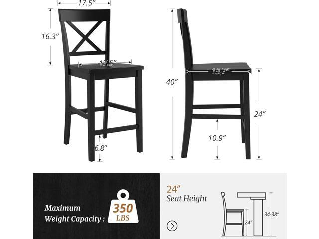 Counter Height Bar Stools Set of 2, 24' H Wooden Counter Stools with Back and Footrest, X-Back Farmhouse Barstools for Kitchen Island, Home Bar, Black