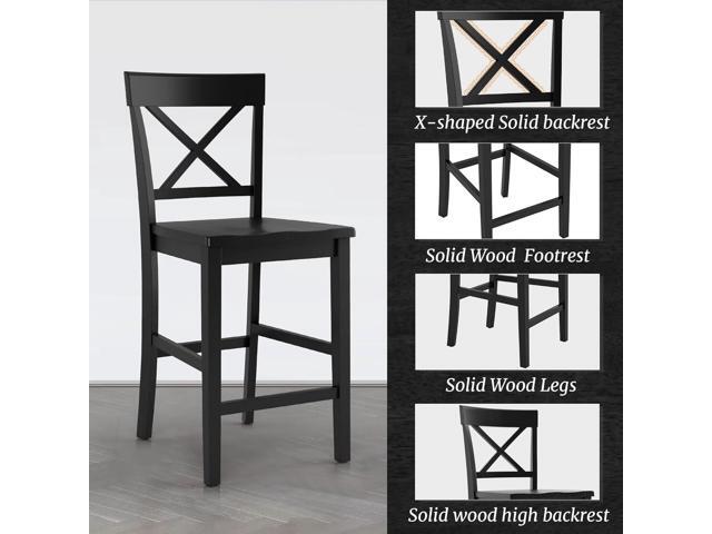 Counter Height Bar Stools Set of 2, 24' H Wooden Counter Stools with Back and Footrest, X-Back Farmhouse Barstools for Kitchen Island, Home Bar, Black