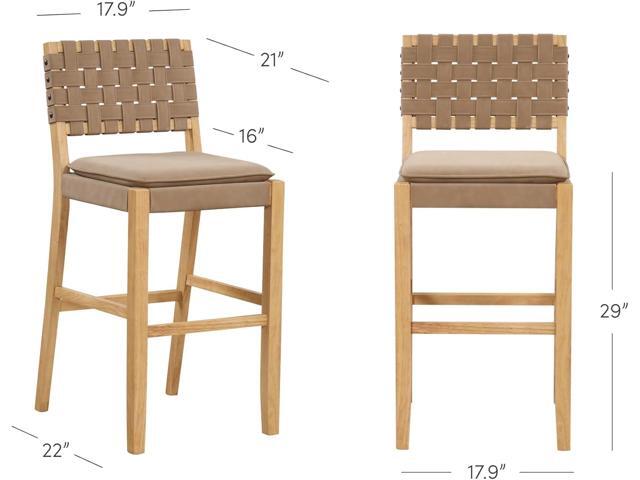 Nathan James Cohen Mid-Century Modern 29 in. Wood Bar Stool, Upholstered Faux Leather Bar Height Stool with Solid Wood Frame, Natural Brown