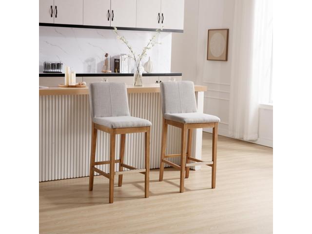 Kmax 30 Inch Bar Stools Set of 2, Farmhouse Upholstered Bar Stools with Back Support Rustic Wooden White Armless Barstools for Bar Club Pub -...