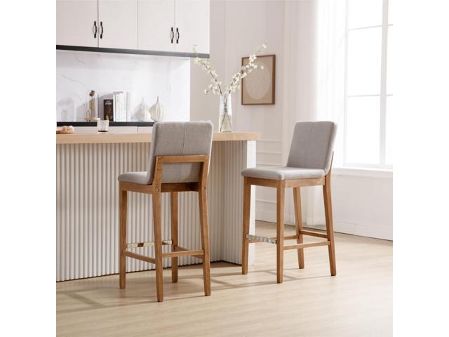 Kmax 30 Inch Bar Stools Set of 2, Farmhouse Upholstered Bar Stools with Back Support Rustic Wooden White Armless Barstools for Bar Club Pub -...