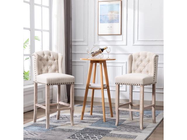 HEAH-YO Modern Couonter Stools Set of 2, 26 Inches Counter Height Bar Stools with Backrests and Wood Legs, Upholstered Linen Fabric Kitchen Stools...