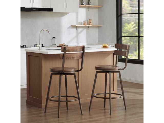 Watson & Whitely Swivel Bar Stools with Detachable Back, 26 Counter Height Bar Stools, Rustic Farmhouse Wood Barstools Set of 2 for Kitchen &...
