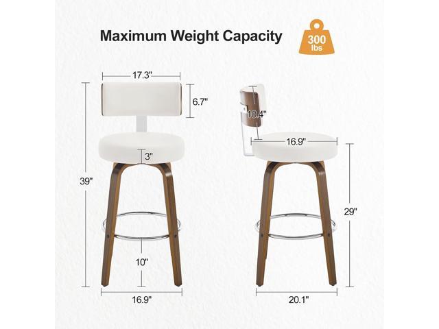Swivel Bar Height Bar Stools Set of 3, Faux Leather Kitchen Stools Upholstered Barstools with Back, Walnut Wood Legs, Tall Bar Stools for Kitchen...