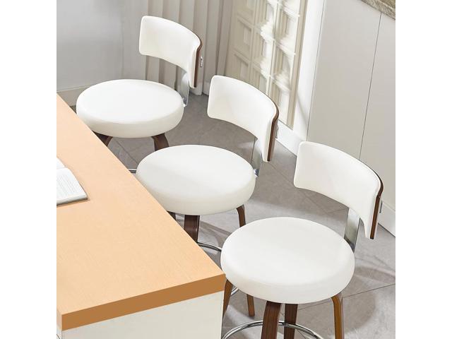 Swivel Bar Height Bar Stools Set of 3, Faux Leather Kitchen Stools Upholstered Barstools with Back, Walnut Wood Legs, Tall Bar Stools for Kitchen...