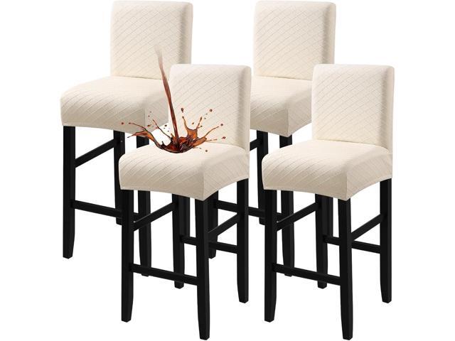 Waterproof Bar Stool Covers 4 PCS, Stretch Chair Slipcover for Pub Tall Chair with Backs Counter Barstool Cover Removable Washable (Beige)
