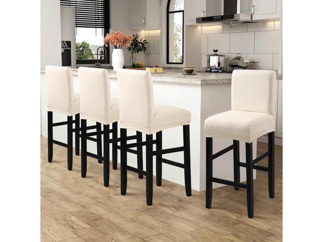 Waterproof Bar Stool Covers 4 PCS, Stretch Pub Tall Chair Slipcover with Backs Counter Chair Cover Barstool Slipcovers Removable Washable (Beige, 4...