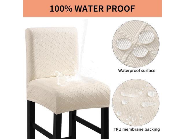 Waterproof Bar Stool Covers 4 PCS, Stretch Chair Slipcover for Pub Tall Chair with Backs Counter Barstool Cover Removable Washable (Beige)