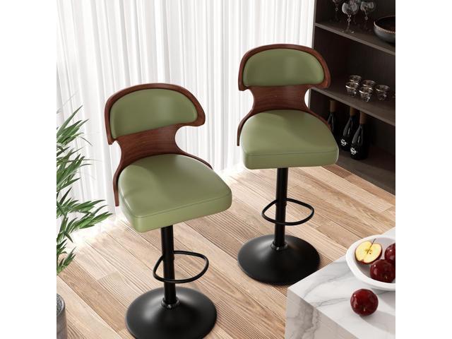 Bar Stools Set of 2 Seat Adjustable Height 24.5-33.5IN - Bentwood Swivel Barstools with Back & Footrest - PU Leather Upholstered Bar Chair for Bar,...