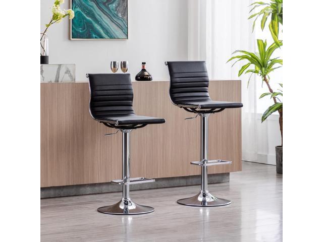 Metal Bar Stools Chairs Set of 4 Height Adjustable Barstools Modern Black PU Leather Armless Counter Stool with Chrome Base for Kitchen...