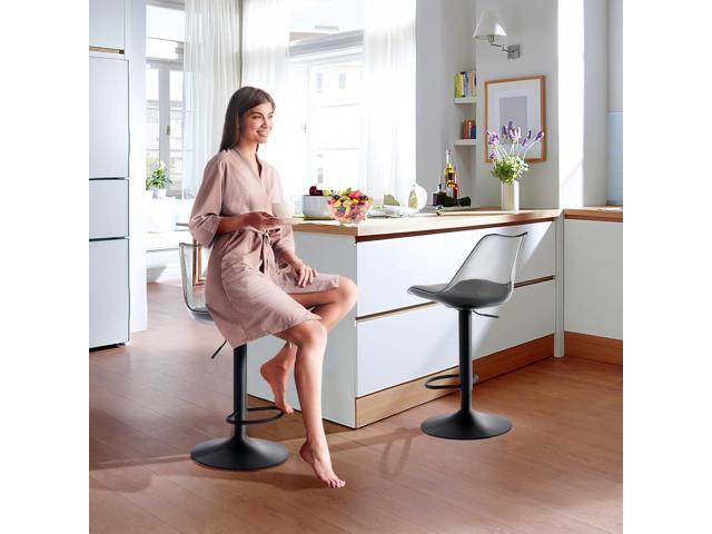 Modern Swivel Bar Stools Set of 2, Faux Leather Upholstered Counter Height Stools with Clear Acrylic Backrest, Adjustable Bar Stools for Kitchen...
