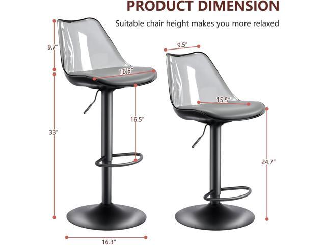 Modern Swivel Bar Stools Set of 2, Faux Leather Upholstered Counter Height Stools with Clear Acrylic Backrest, Adjustable Bar Stools for Kitchen...