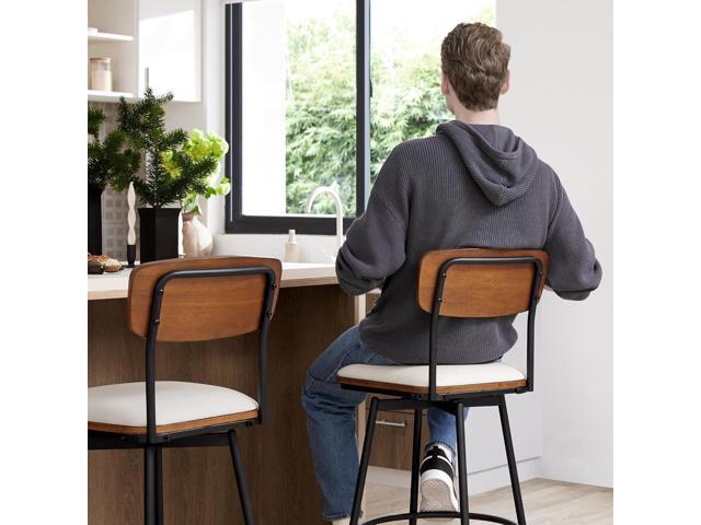 CHITA Swivel Counter Height Bar Stools, Fabric Upholstered Barstools Set of 2, 27' Seat Height, Metal & Wood Frame, Cream