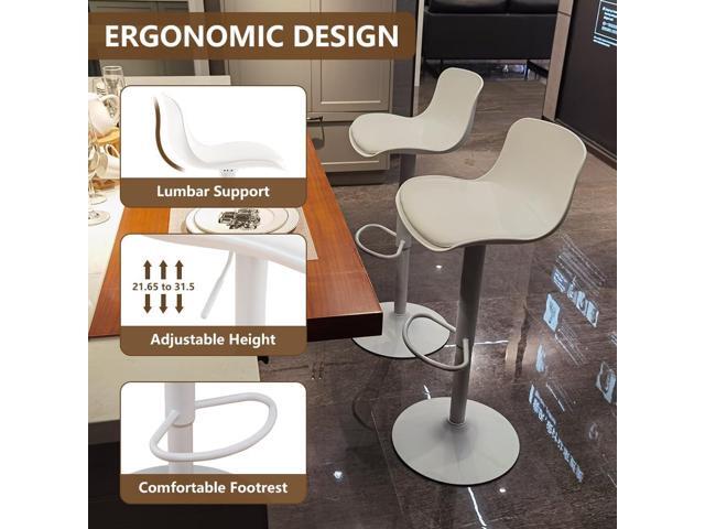 Kidol & Shellder White Bar Stools Set of 2 Adjustable Counter Height Stools Modern PU Leather Swivel with Back Barstools Upholstered Kitchen Island...