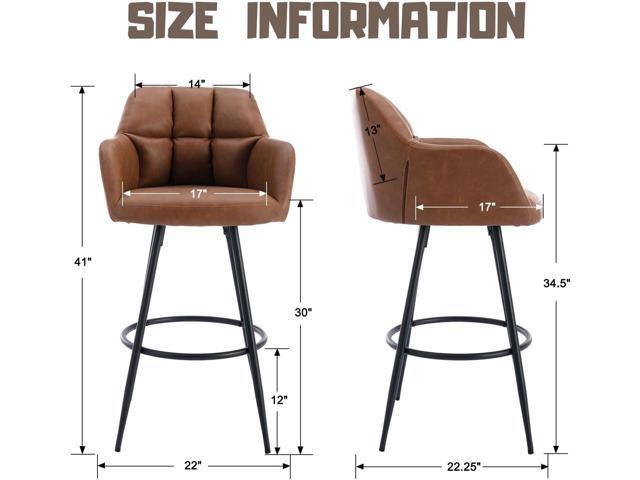 Leather Bar Stools Set of 4 Bar Height Stools with Backs Brown Bar Chair for Kitchen Island Modern Barstools with Black Metal Legs, 30 Inch Bar Stools
