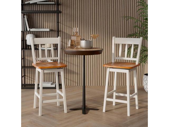COSTWAY Bar Stools Set of 2, 24.5 Inch Rubber Wood Bar Chairs with 360°Swiveling, Footrest, Swivel Counter Height Barstools Ideal for Kitchen...